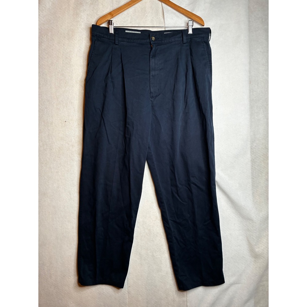 Evergreen Mens Pleated Chino Pants Navy Blue 100% Cotton Twill Trousers‎ 38x32